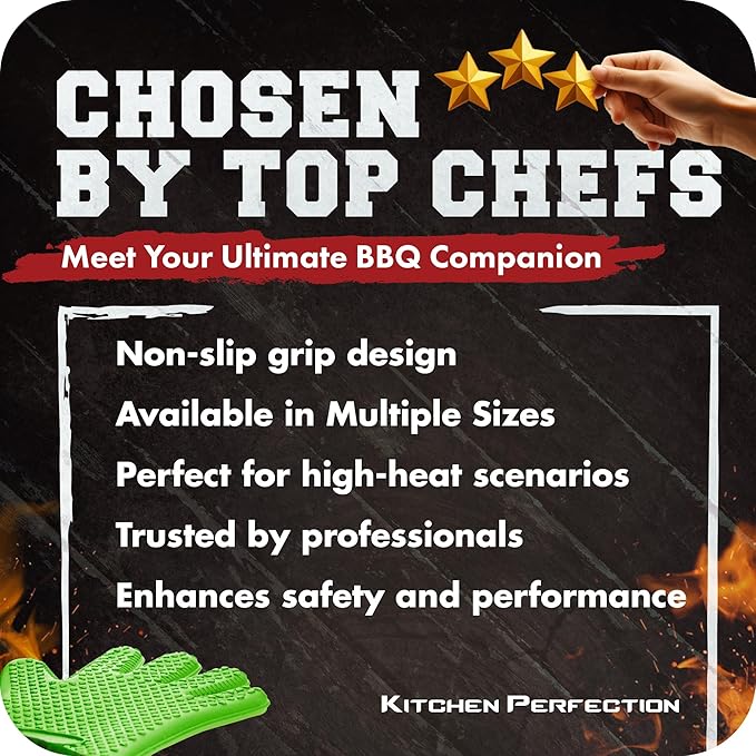 Kitchen perfection Silicone Smoker Oven Gloves -Extreme Heat Resistant BBQ Gloves -Handle Hot Food Right on Your Smoker Grill Fryer & Pit | Waterproof Oven Mitts |Superior Value Set+3 Bonuses