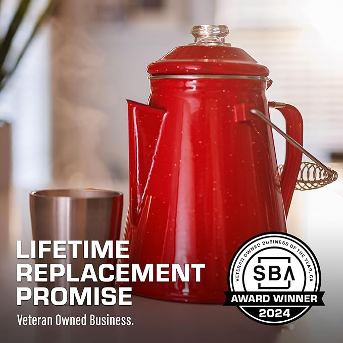COLETTI Classic Percolator Coffee Pot — The Most Nostalgic Camping Coffee Pot, Now Modernized [Red Enamel, 18 Cup]