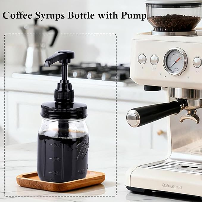 Glass Mason Syrup Sauce Bottle With Dispenser Pump 16 Oz Mason Jar Honey Coffee Syrup Condiment Ketchup Container Food Grade Airtight & Leak-Proof -2 set
