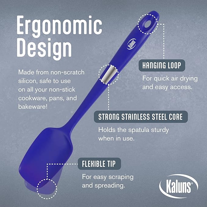 Kaluns Silicone Spatula Set, 4 Rubber Spatulas 600°F Heat Resistant, Nonstick Seamless Design with Stainless Steel Core, Dishwasher Safe, BPA free, Bonus Tongs Included