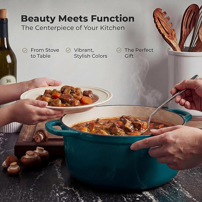 Zulay Kitchen 6 Quart Enameled Cast Iron Dutch Oven Pot with Lid – Premium Durability & Oven Safe up to 500°F – Heavy Duty Cookware Perfect for Bread Baking, Stews, Braising & Roasting - Aventurine