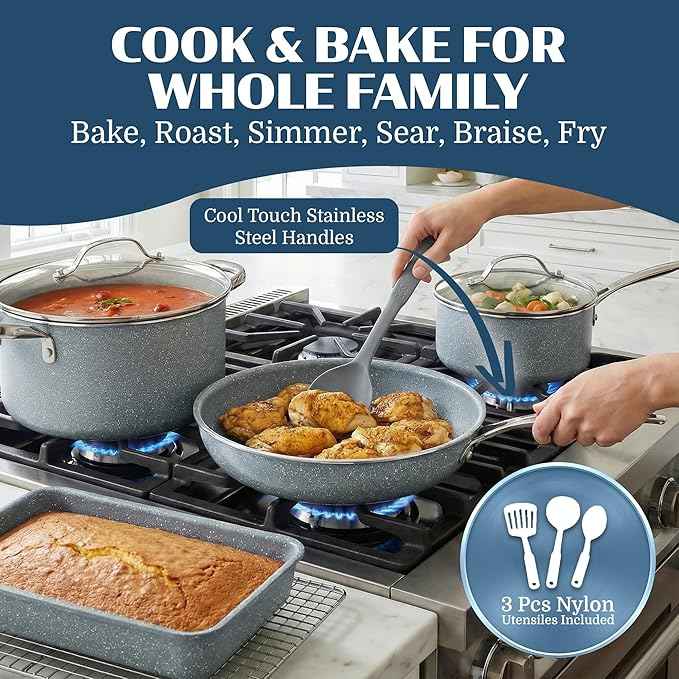 Granitestone Ceraluxe 20 Pc Ceramic Cookware Set Nonstick, Complete Pots and Pans Set Non Stick for Kitchen with Bakeware, Utensils & Steamer, Non Toxic Made Without PFOA PFOS, Oven & Dishwasher Safe