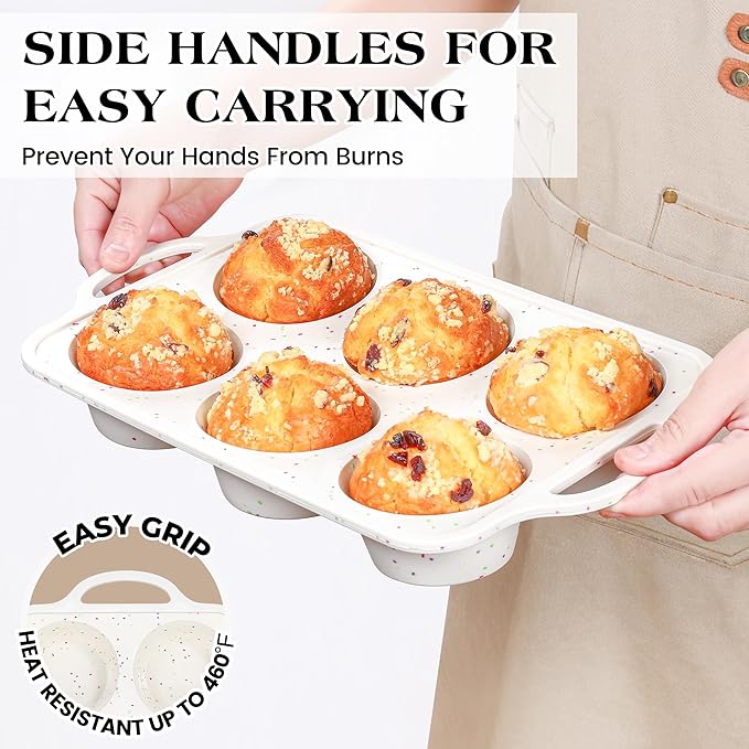 silicone muffin pan for baking with metal frame (Cream, Jumbo：6-Cup x 2 Pcs)