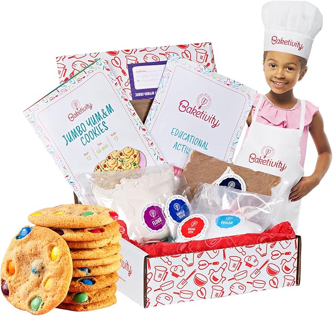 BAKETIVITY Kids Baking DIY Activity Kit Bake Delicious Yum&m Jumbo Cookies- Real Fun Little Junior Chef Essential Kitchen Lessons Includes Pre Measured Ingredients