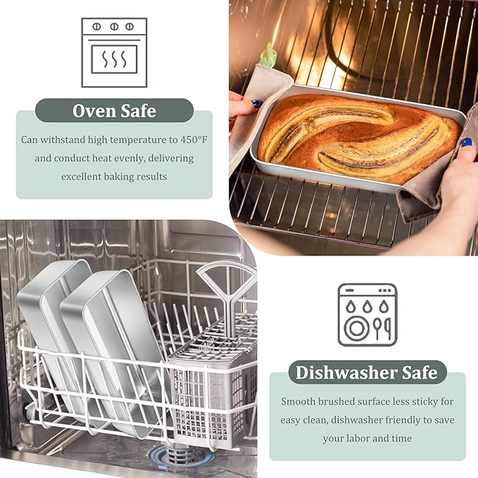 TeamFar Loaf Pan, 12 x 5 Inch Stainless Steel Loaf Pans for Baking Bread, 4 Pack Large Bread Loaf Baking Pan for Homemade Bread, Meatloaf, Cake, Brownies, Non-Toxic, Heavy-duty, Oven & Dishwasher Safe