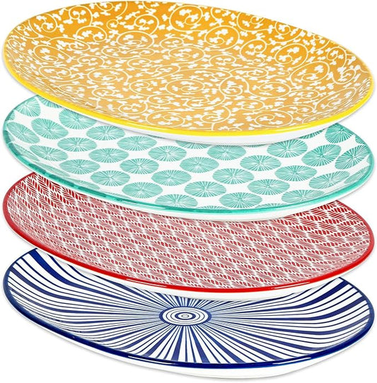 Selamica Serving Platter, 14 Inch Large Serving Dishes for Entertaining, Oval Ceramic Serving Trays for Party, Steak, Cake, Dinner, Fruit, Oven Safe, Microwave Safe, Set of 4, Assorted Colors