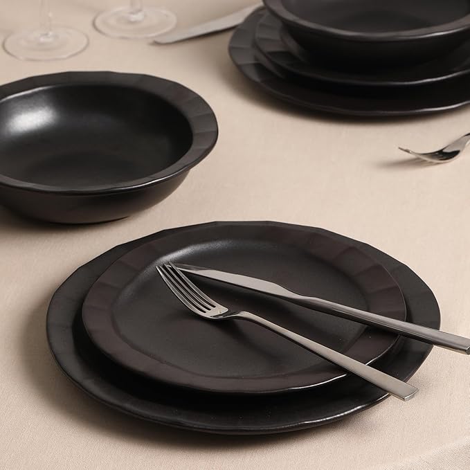 Stone Lain Oasis 4-Piece Dinner Plate Set Stoneware, Black