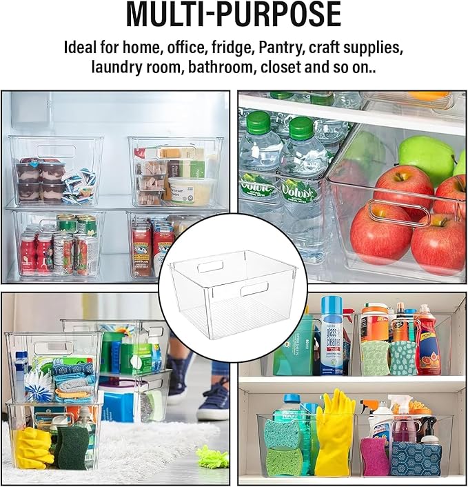 Clear Extra Large Plastic Storage Bins, Perfect for Pantry Organizers and Storage Containers Fridge Organizer Plastic Bins Kitchen Organizer Bin for Organizing Under Sink Refrigerator Organization
