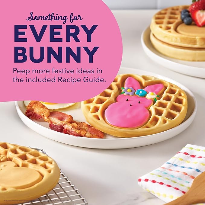 PEEPS® x Dash Waffle Maker - Bunny Waffle Maker for Easter Breakfast - Easy Release, One Touch Cooking & Compact Storage Design - Ceramic Coating - 8-Inch