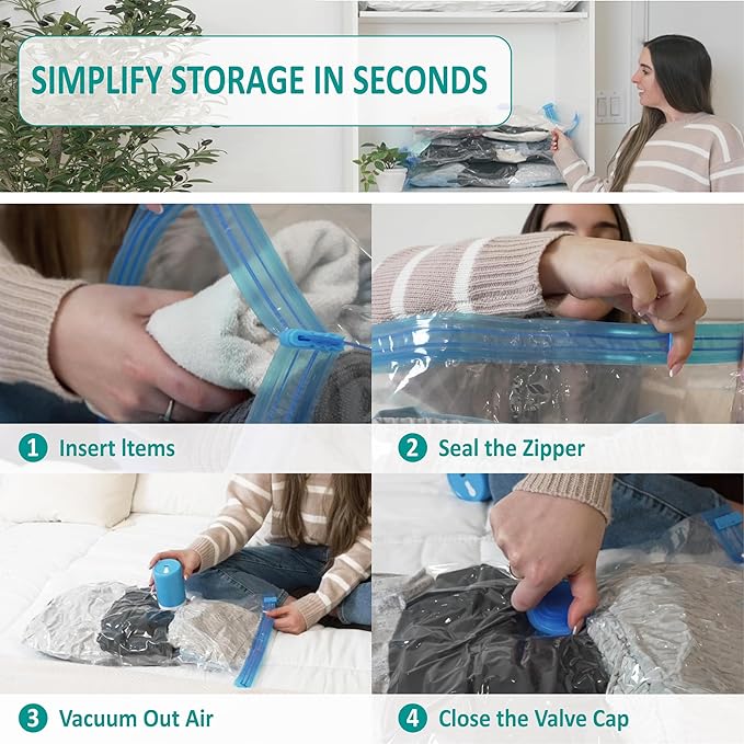 Cozy Essential 30 Pack Vacuum Storage Bags with Portable Electric Pump, Vacuum Seal Space Saver Bags for Clothing, Pillows, Blanket, Bedding, Comforter
