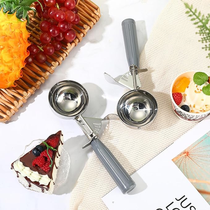 Reallnaive 4 Pcs Release Cookie Scoops Ice Cream Scooper with Trigger Release Portion Scoop Stainless Steel for Portion Control, Baking Food, Cookie Dough (4 oz,Gray)