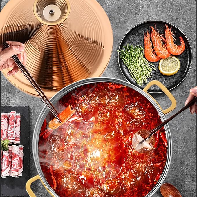 Stainless Steel Moroccan Tagine Pot, Large Moroccan Tajine Casserole with Cone-Shaped Lid, Non Stick Tagine Cooking Pot with 2 Handles(26cm/10.2in, Silver)