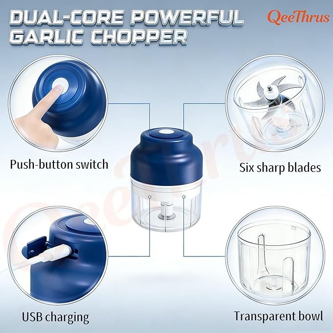 Mini Electric Food, Vegetable, Onion, Garlic, Nut Chopper, Processor & Cutter with Container