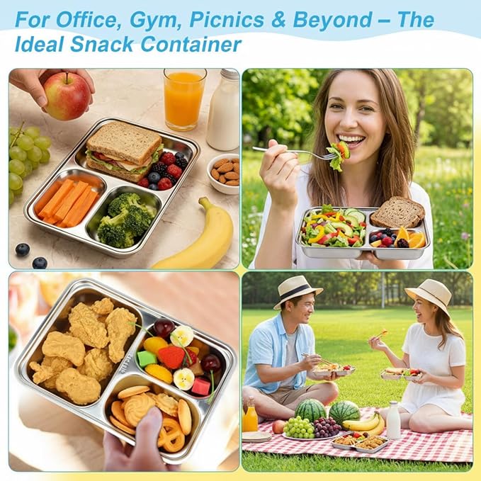 6 Pack Stainless Steel Lunch Box with Lid Reusable Bento Boxes Leak-proof Stackable Snack Meal Fruit Container Divided Food Storage Boxes for Travel Camping Lunch Prep Sandwich Adult