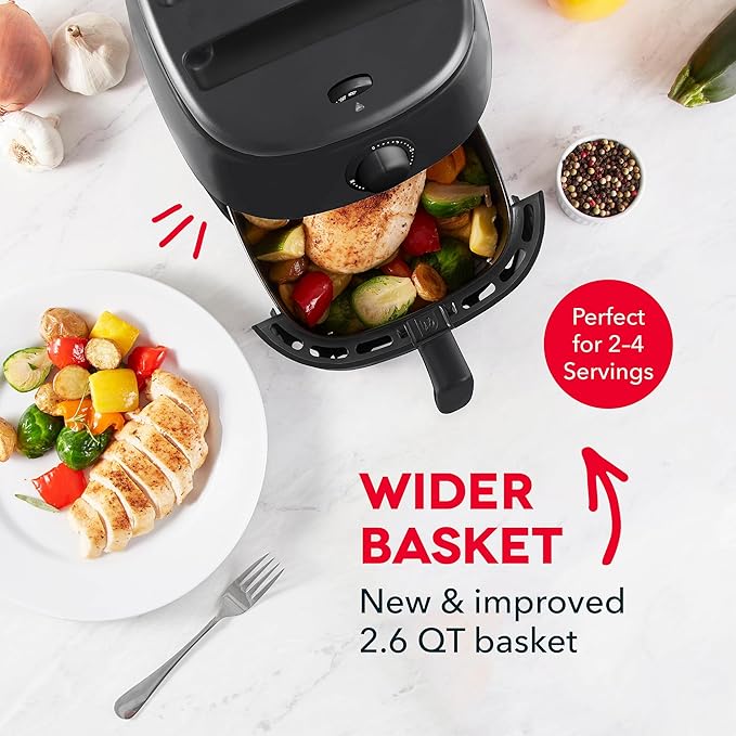 Dash Tasti-Crisp™ Air Fryer - AirCrisp® Technology - Compact Design with Adjustable Temperature Control - Nonstick Fry Basket & Auto Shut-Off Feature - 2.6 Quarts - Black