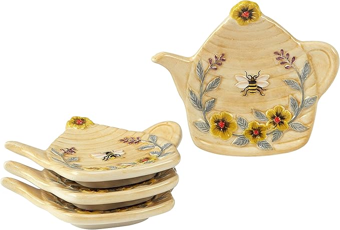 Certified International Bee Sweet 9 oz. 3-D Honey Pot with 4 Tea Bag Holders