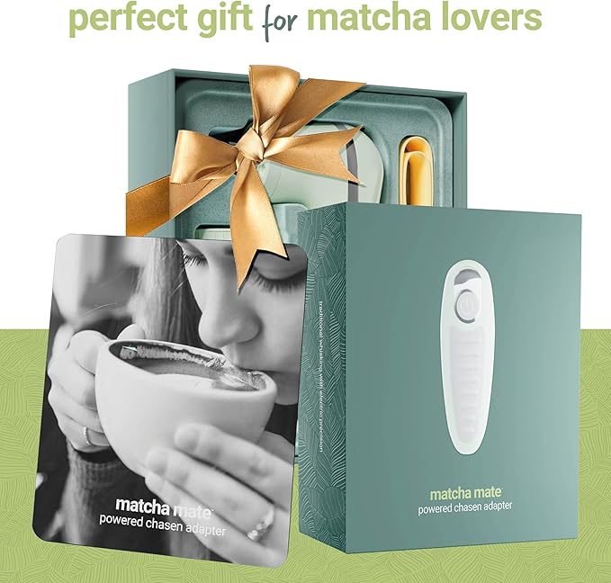 Matcha Mate Electric Powered Bamboo Whisk - Traditional Whisking with Electronic Precision - Rechargeable Portable Tea Frother, Stirrer, Mixer, Making Machine Set Accessories Kit - Gift (Gift Set)