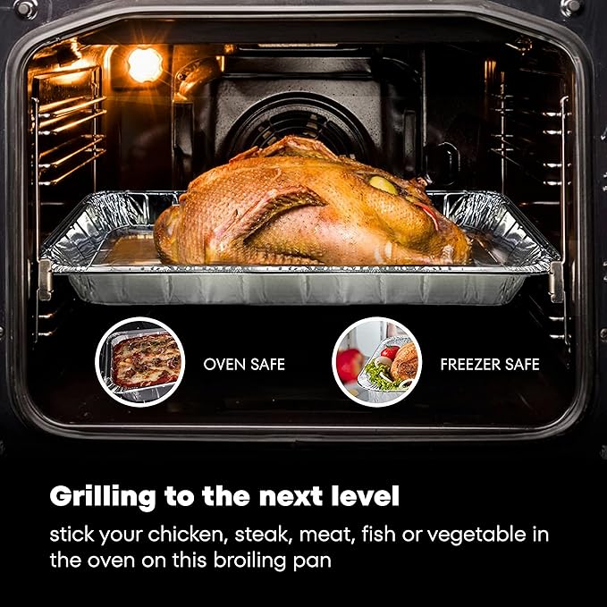 Pack of 25 Disposable Aluminum Broiler Pans – Good for BBQ, Grill Trays – Multi-Pack of Durable Aluminum Sheet Pans – Ribbed Bottom Surface - 13.40" x 9" x 0.85"