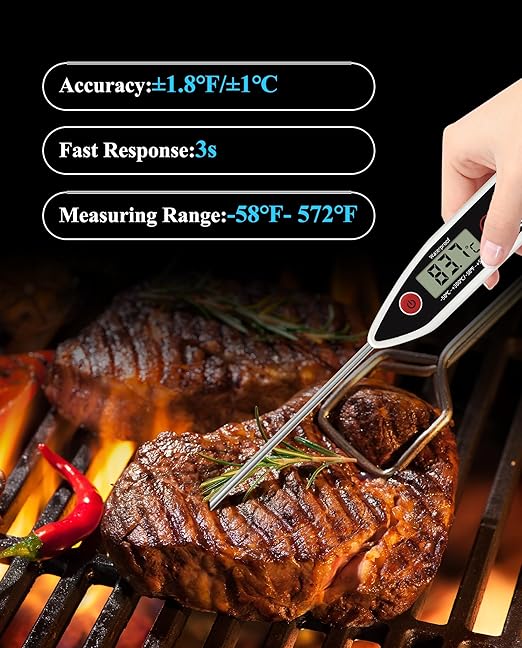 Wisebee Meat Thermometer Digital, Instant Read Food Thermometer with Stepdown Probe| IPX7 Waterproof| Hold Function| High Accuracy| Fast Response for Cooking, Liquid, Kitchen (White)