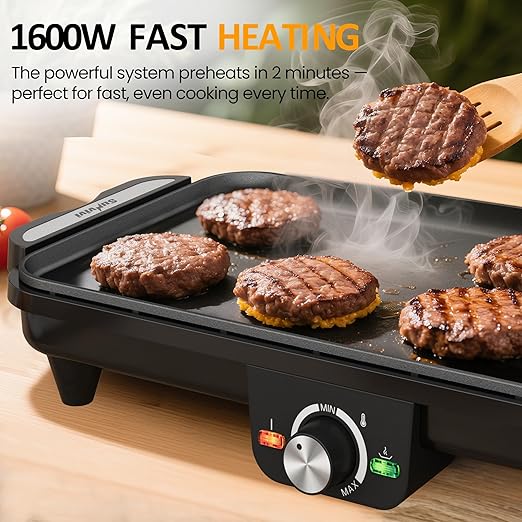 1600W Electric Griddle Indoor: Large Flat Top Grill with Nonstick Plates, 17.5" x 9", 2 Cooking Zone with Adjustable Temp, Pancake Egg Maker with Drip Tray, Indicator Light, Easy Cleanup