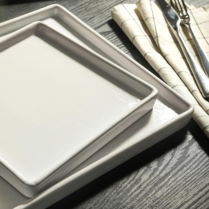 Stone Lain Grace Square Stoneware Dinnerware Set, 24 Piece Service For 8, White