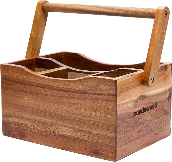 Utensil Caddy for Parties - Acacia Wood Silverware Caddy for Party Kitchen Countertop - Utensil Holder for Party Kitchen Counter - Cutlery Flatware Caddy Silverware Holder for Countertop Organizer