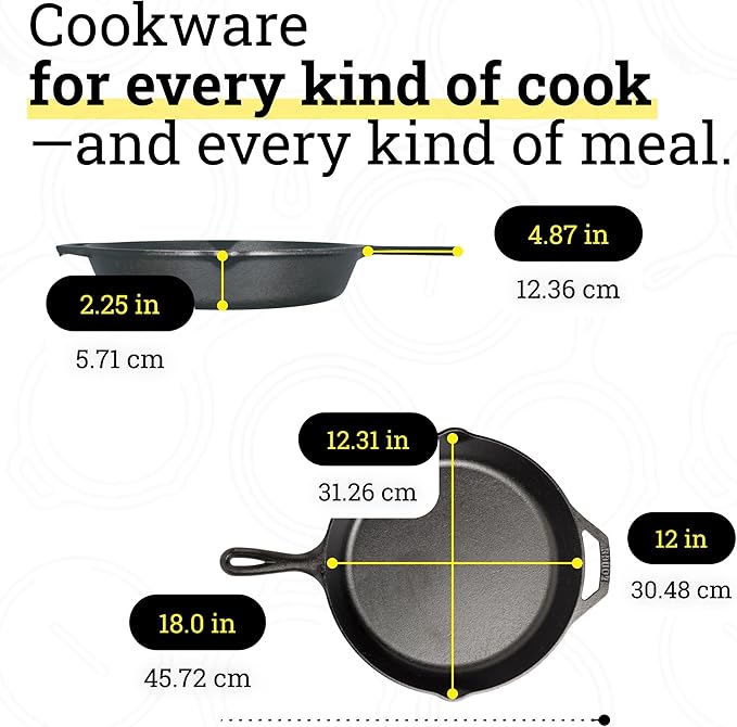 Lodge Seasoned Cast Iron Skillet - PFAS-Free, Non-Toxic Cookware - Use with an Oven, Stove, Grill, or Campfire - Naturally Non-Stick & Oven Safe - 12 Inches
