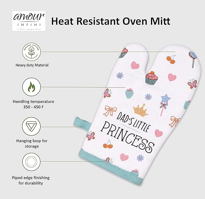 AMOUR INFINI Apron and Hat Set, 3 Pcs- Adjustable Kitchen Apron Oven Mitts Set