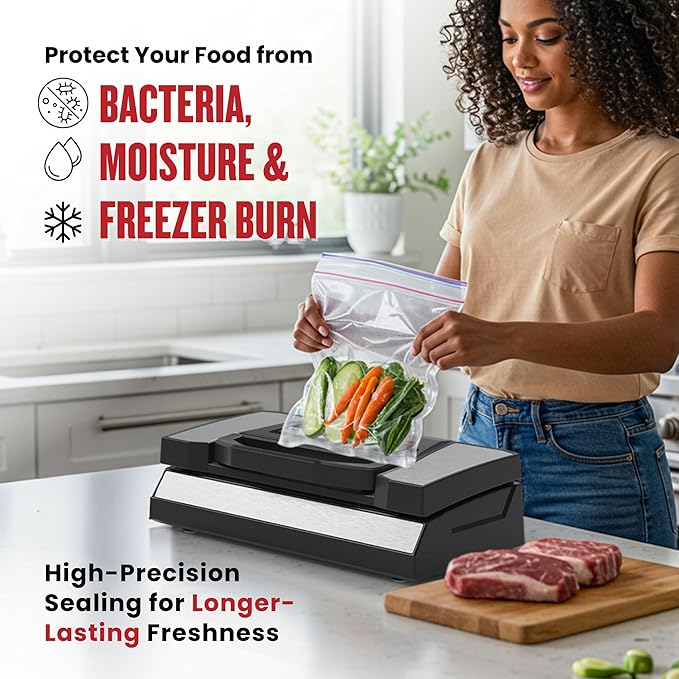 Magic Mill Professional Vacuum Sealer Machine Pro with New Patent Handle MVS-5181 for Food Bags, Marinate Bowls, and Meal Packing Cannister | Vacuum Sealer with Cutter and Jar Attachment