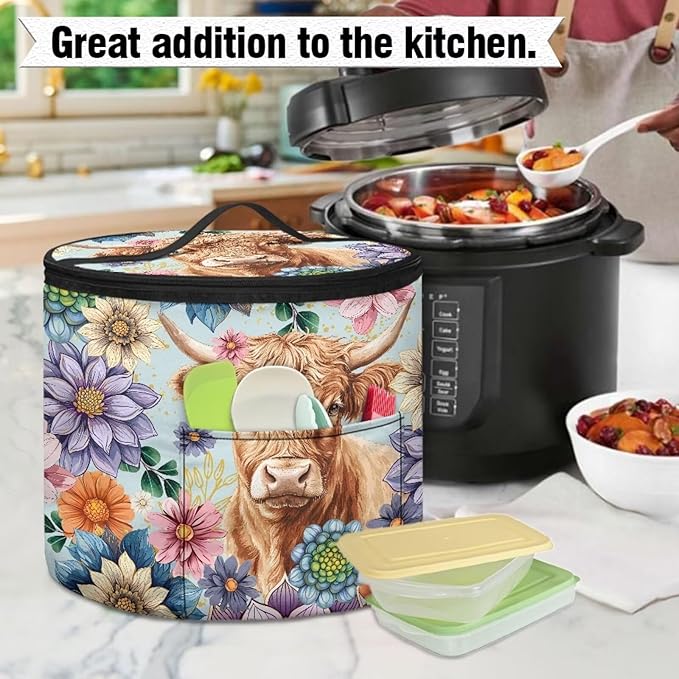 Retro Mandala Appliance Dust Covers for Kitchen Highland Cow Pressure Cooker Dust Cover Easy to Clean Carry Bag for 6 Quart