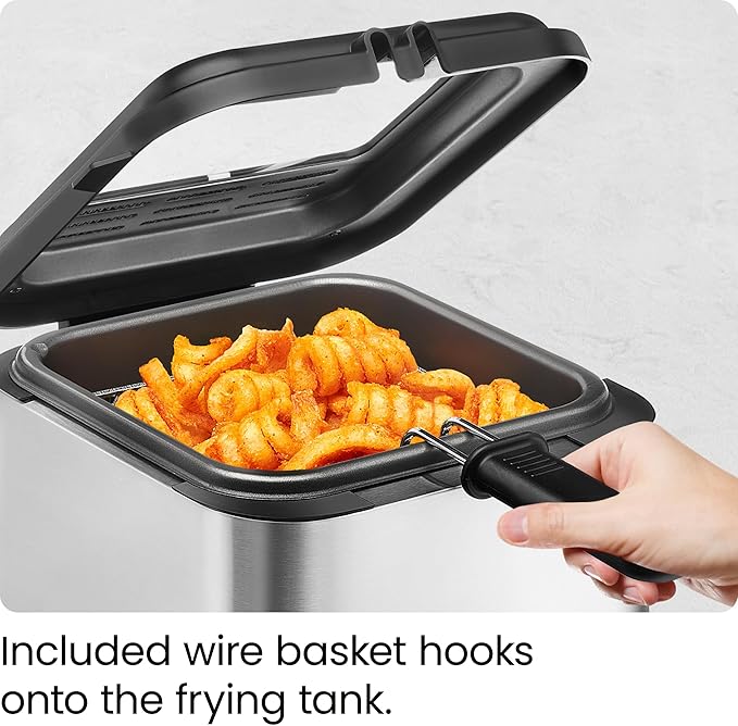 Chefman Fry Guy, The Most Compact & Convenient To Deep Fry Comfort Food, Restaurant-Style Basket With A 1.6-Quart Capacity, Easy-View Window & Adjustable Temp Control, Stainless - 1.5 Liter