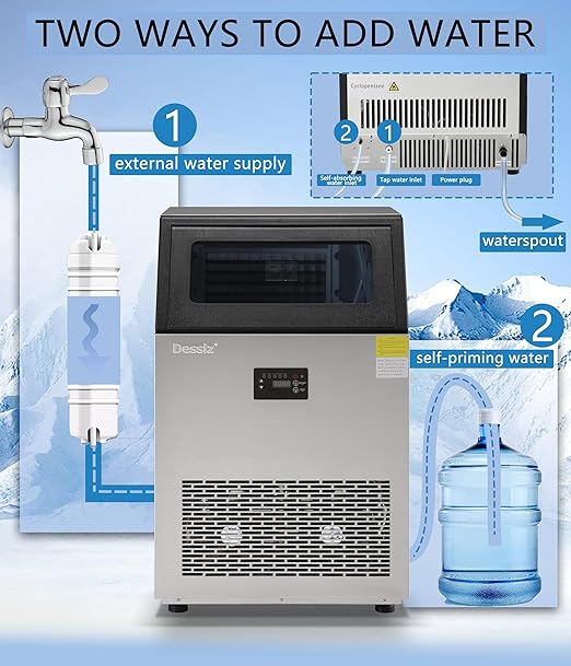 Dessiz Commercial Ice Maker Machine, 130lbs/24H Stainless Steel Under Counter ice Machine with 40lbs Ice Storage Capacity, Freestanding Ice Maker.