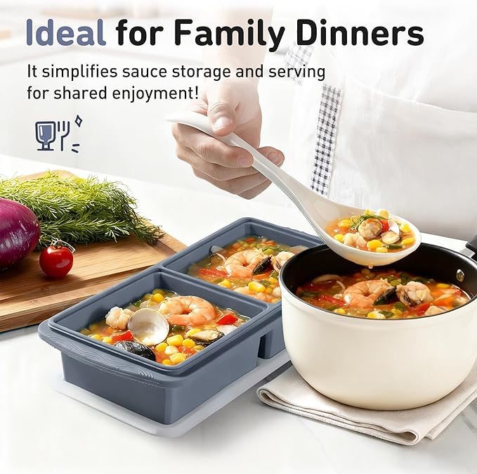 Silicone Freezer Tray with Lid Soup Freezer Container Molds with Steel Reinforced Rim Ice Cube Freezer Molds for Soup, Sauce, Leftovers, Homemade Meal Prep Containers Cooking Accessories