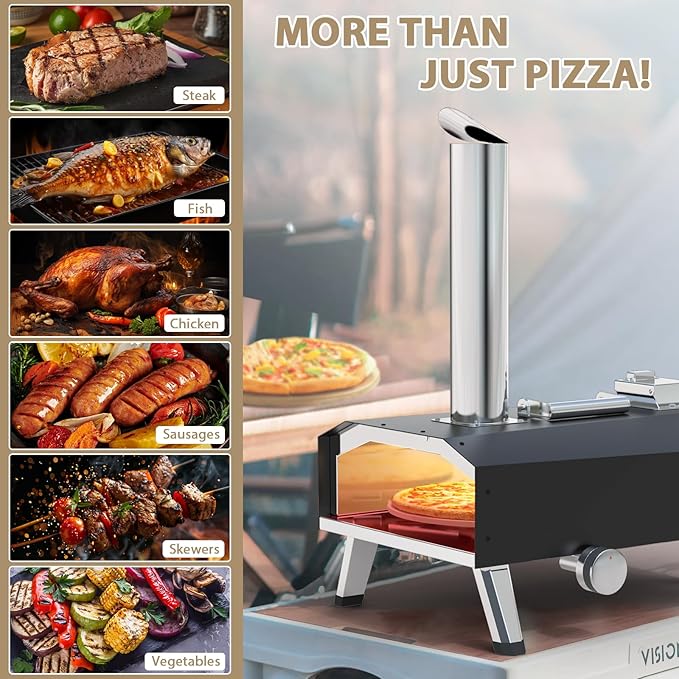 12" Portable Wood Pellet Pizza Oven with 360° Rotating Stone - Wood-Fired for Authentic Flavor, Ideal for Backyard, Camping, Picnics, and Patios - Easy to Use for Perfect Outdoor Cooking