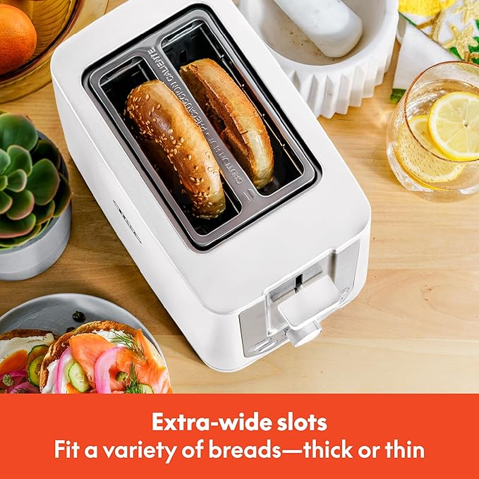 bella 2 Slice Toaster with Auto Shut Off - Extra Wide Slots & Removable Crumb Tray and Cancel, Defrost & Reheat Function - Toast Bread, Bagel & Waffle, White