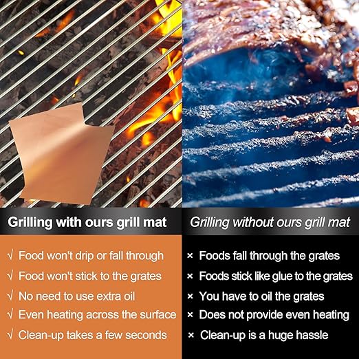 UBeesize Copper Grill Mats Outdoor Grill Set of 6 & 2 Pack Oven Liners 16x24 Inch Non Stick Heavy Duty Mats