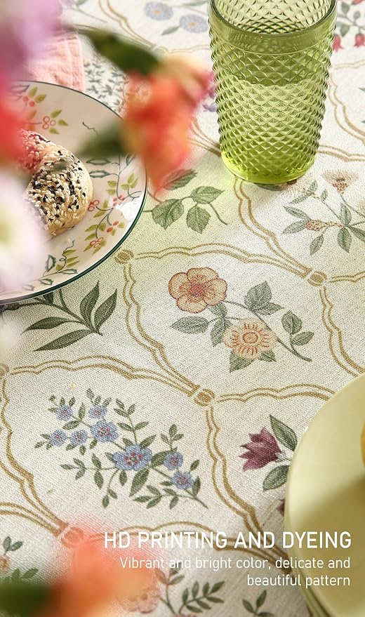 ISAENNE Designer Linen Table Cloth for Rectangle Table,Western Colorful Floral Indoor Tablecloth,Wrinkle Resistant Decor Tablecloths for Dining Thanksgiving Kitchen Christmas,55"*79"-Serenity B