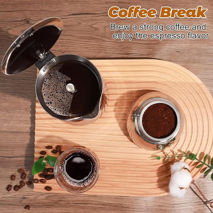 No Coating 9 Cup Thickened 304 Stainless Steel Moka Pot Stovetop Espresso Maker Italian Coffee Machine 450ml 15oz Suitable for Gas Induction Stovetop Greca Coffee Maker Percolator