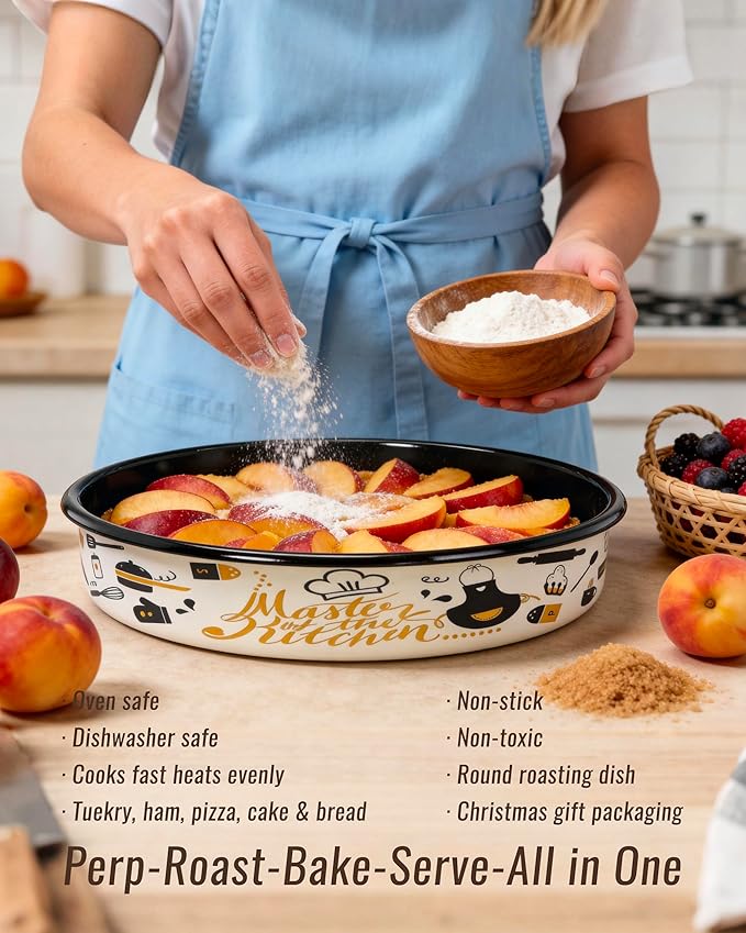 Round Baking Pan Enamel Roasting Dish 4-Pack 9/10/12/14 Inches Non Stick High Temperature Resistance Cookware for Cake Pie Pizza & Meat, Oven Dishwasher Safe Mother Day Gift Bakeware Set