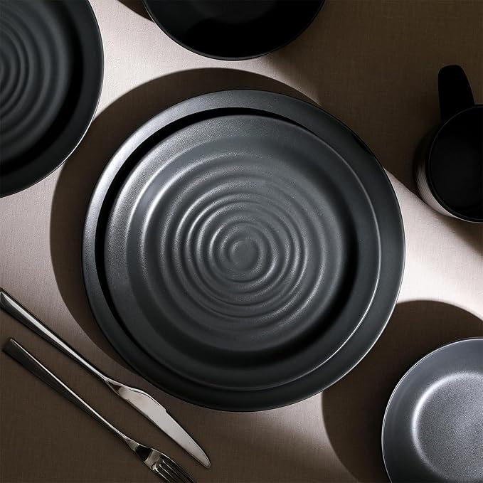 Stone Lain Orbit 4-Piece Dinner Plate Set Stoneware, Charcoal