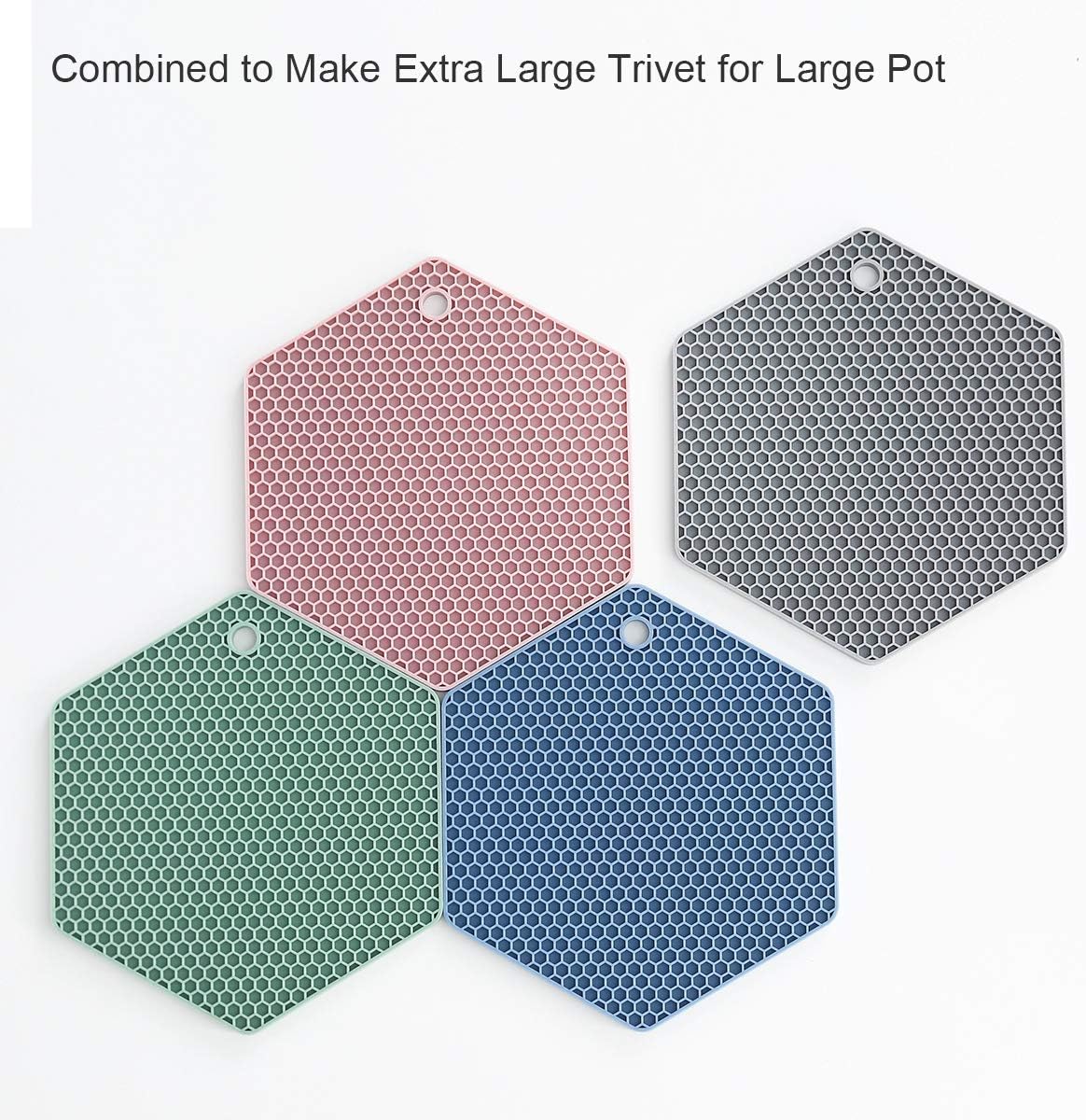 4 Packed Silicone Trivet Mats - DIY Different Size Dish Drying Mat, Hot Pot Holder for Pots & Pans, Non-Slip & Heat Resistant Kitchen Hot Pads for Countertops & Table, White