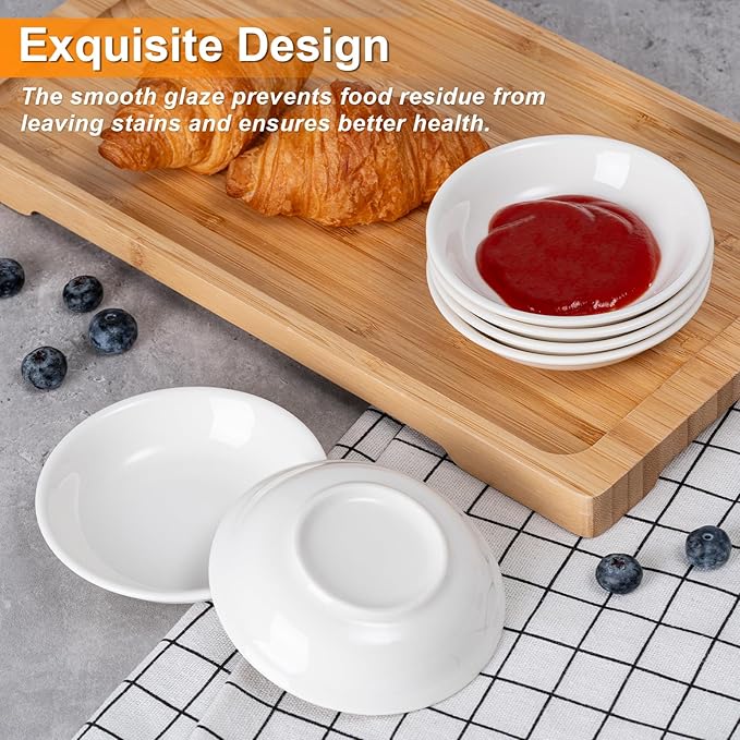 Eisinly 6 Pack Dip Bowls, 3 OZ Ceramic Soy Sauce Dish, White Dipping Sauce Bowls Small Dishes Serving for Tomato Sauce, Soy, BBQ Party Supplies