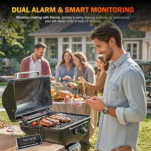 Meat Thermometer Wireless, 800FT Bluetooth Digital Thermometer with Smart APP, Temp Precise Improved by 100%, Instant Read Food Thermometer with Alerts for Oven Smoker BBQ Grill