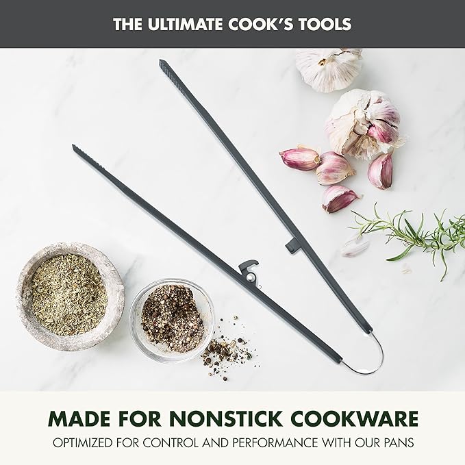 GreenPan Silicone Tong, Cooking Grilling Serving, Salad, Kitchen Utensil, Flexible Rubber Nonstick Cookware, Rigid Steel Core, Heat-Resistant, Anti-Slip Handle, BPA-Free, Dishwasher Safe, Gray
