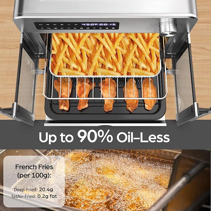 OSTBA French Door Air Fryer Toaster Oven Combo, 24 QT Extra Large Capacity 10-in-1 Airfryer Oven, 30% Faster 90% Less Oil, 102 Recipes & 7 Accessories, Stainless Steel