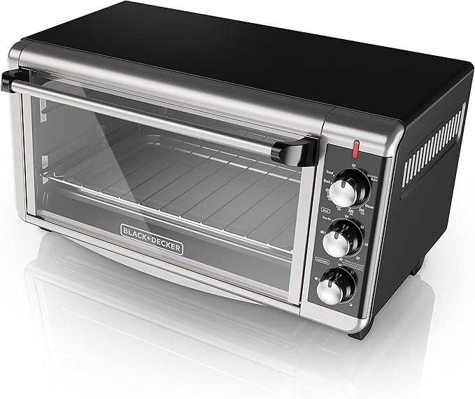 BLACK+DECKER TO3250XSBD 8-Slice Extra Wide Convection Countertop Toaster Oven, Includes Bake Pan, Broil Rack & Toasting Rack, Stainless Steel/Black