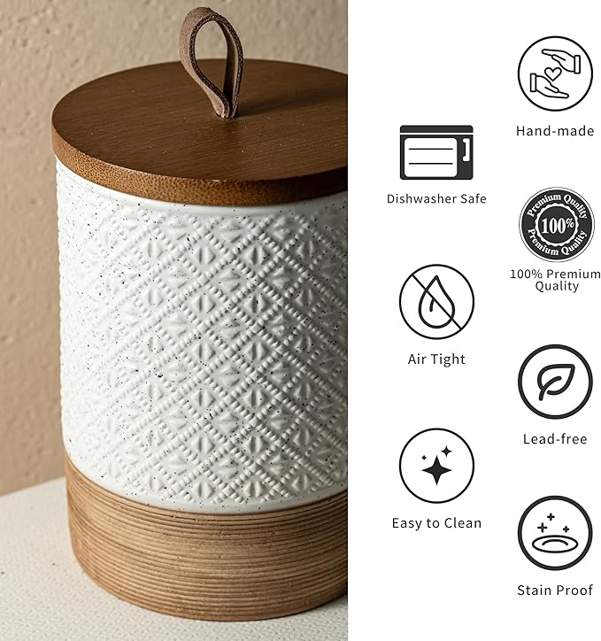 Miamolo Large Jar with Lid, Ceramic Coffee Container Kitchen Food Storage Jars with Airtight Lids for Spice Cookie Ground Coffee, Decorative Jars for Coffee Countertop, Bar Accessories- White 64 fl.oz