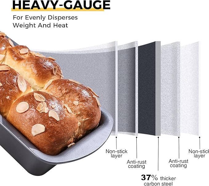 HONGBAKE 3 Pack Loaf Pan Set, 8.5 x 4.5 Inches With Wide Grips Nonstick Bread Tin, 1Lb Perfect for Homemade Baking, Grey
