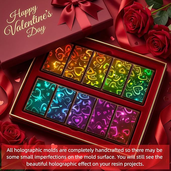 Ziliny Heart Holographic Chocolate Bar Mold Silicone, Rainbow Light Effect Chocolate Bar Deep Thick Molds for DIY Candy Dessert Baking, Candy, Wax Melts, Cake Decoration (Rectangle)