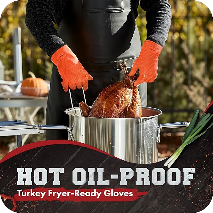Kitchen perfection XL Silicone Smoker Oven Gloves-Extreme Heat Resistant BBQ Gloves-Handle Hot Food Right on Your Grill Fryer&Pit|Waterproof Grilling Cooking Baking Mitts|Superior Value Set+3 Bonuses